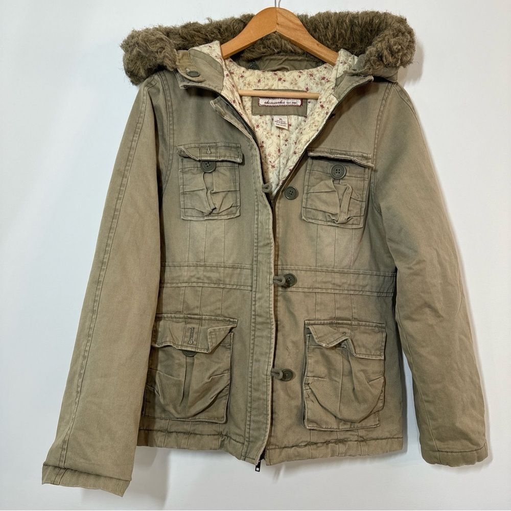 Vintage Y2K Abercrombie & Fitch Size XL Faux Fur Hood Jacket FLAWED!